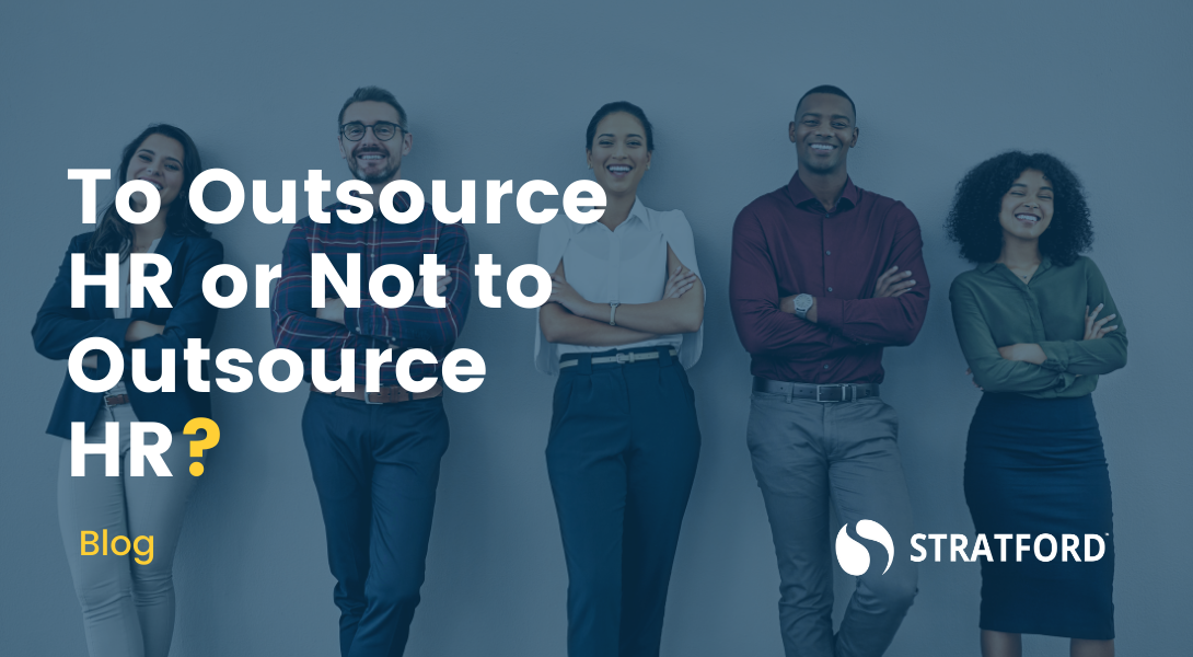 Diverse group of individuals standing with arms crossed, leaning against a wall. Text overlay "To Outsource HR or Not To Outsource HR?